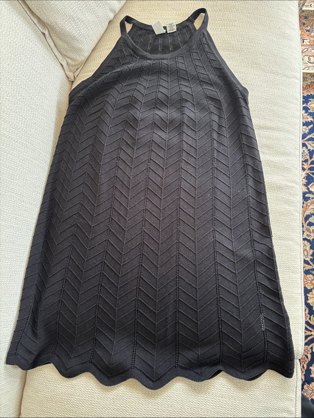 NWOT Joie Black Knit Tank Dress Coverup Chevron Texture Scallop Hem Size M - Picture 4 of 7